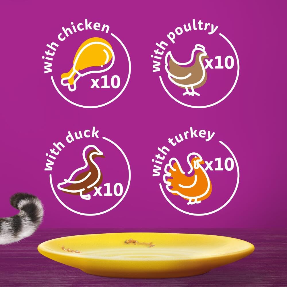 WHISKAS - 1+ Adult Wet Cat Food Pouches Poultry Selection | 40 x 85 g