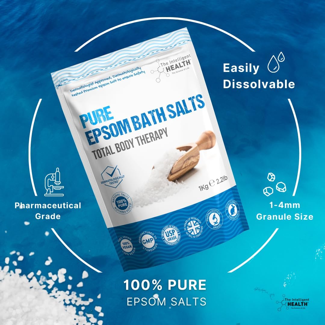 The Intelligent Health Pure Epsom Salts | Magnesium Sulphate Bath Salt, Herbal (1 kg (Pack of 1))