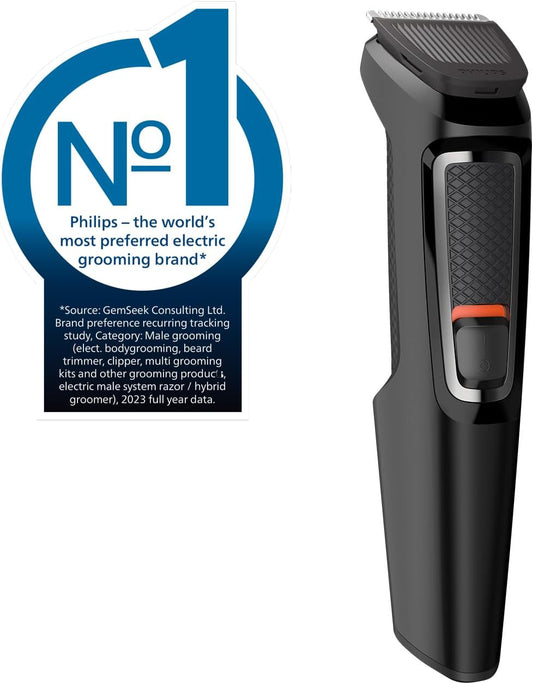 Philips 7-in-1 All-In-One Trimmer, Series 3000 Grooming Kit for Beard & Hair with 7 Attachments, Including Nose Trimmer, Self-Sharpening Blades, UK 3-Pin Plug-MG3720/33