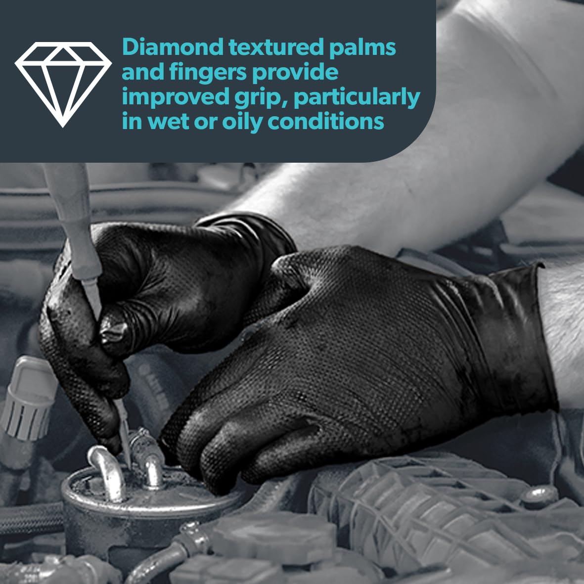 UNIGLOVES PRO.TECT Black Diamond HD, Nitrile Disposable Gloves, Size L GA013