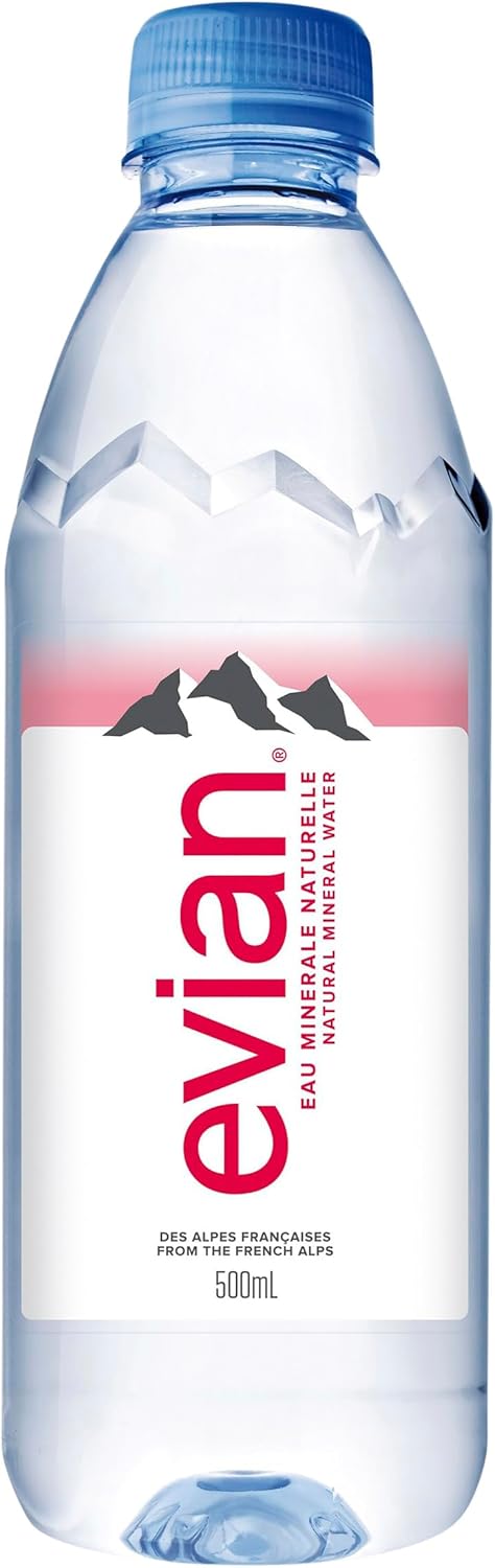 Evian Water 500ml x 24 | Mineral Water | Still Water | Crisp Taste | Carbon Neutral | Recycled plastic…