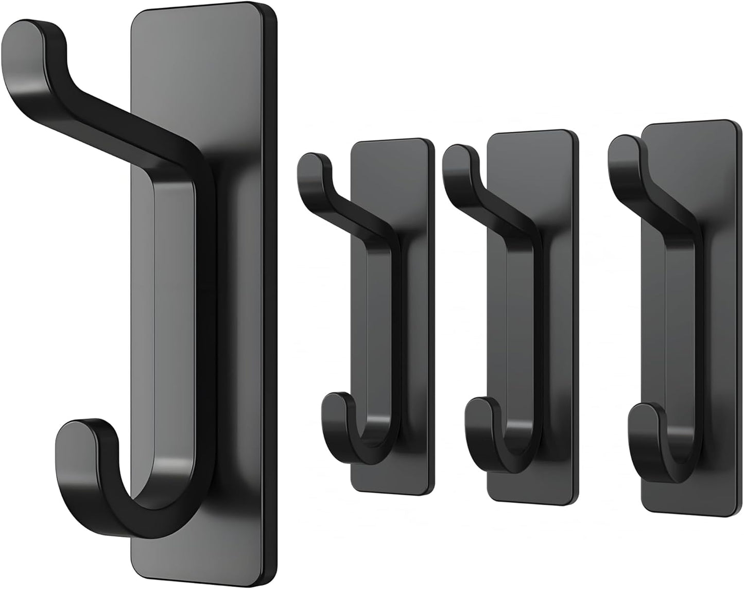 Self Adhesive Hooks, Extra Sticky and Strong, Hanging up to 6KG, Heavy Duty Stick on, No-Nail Hook for Back of Door, Black, 4 Pack