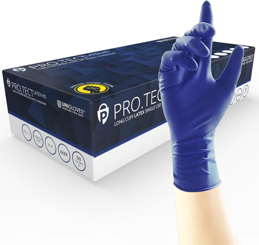 Unigloves PRO.TECT Latex HD GA0012 Single Use - Multipurpose, Powder Free Disposable Gloves, Box of 50 Gloves, Dark Blue, Small