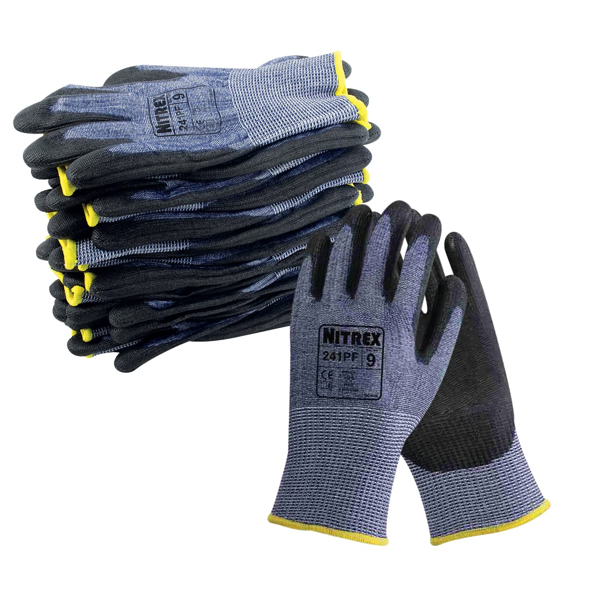 Nitrex 241PF Work and Safety Gloves, Bag of 10 Pairs, Size 7 - F Rated Cut Resistant Gloves with Seamless Liner and PU Palm Coating