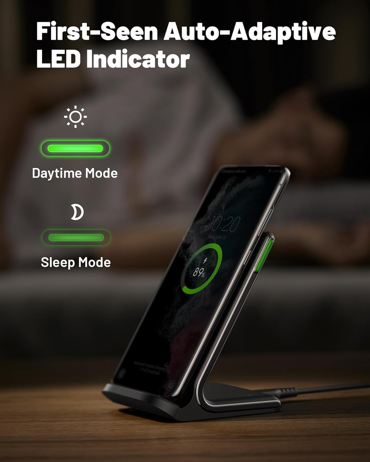 INIU Wireless Charger Stand, 15W Qi Fast Charging Dock Phone Charger, Adaptive LED Wireless Charging Station for iPhone 16 15 14 13 12 11 9 8 XR, Samsung S22 S21 S10 S9, LG V40 G8, Pixel 8 7 6 etc.