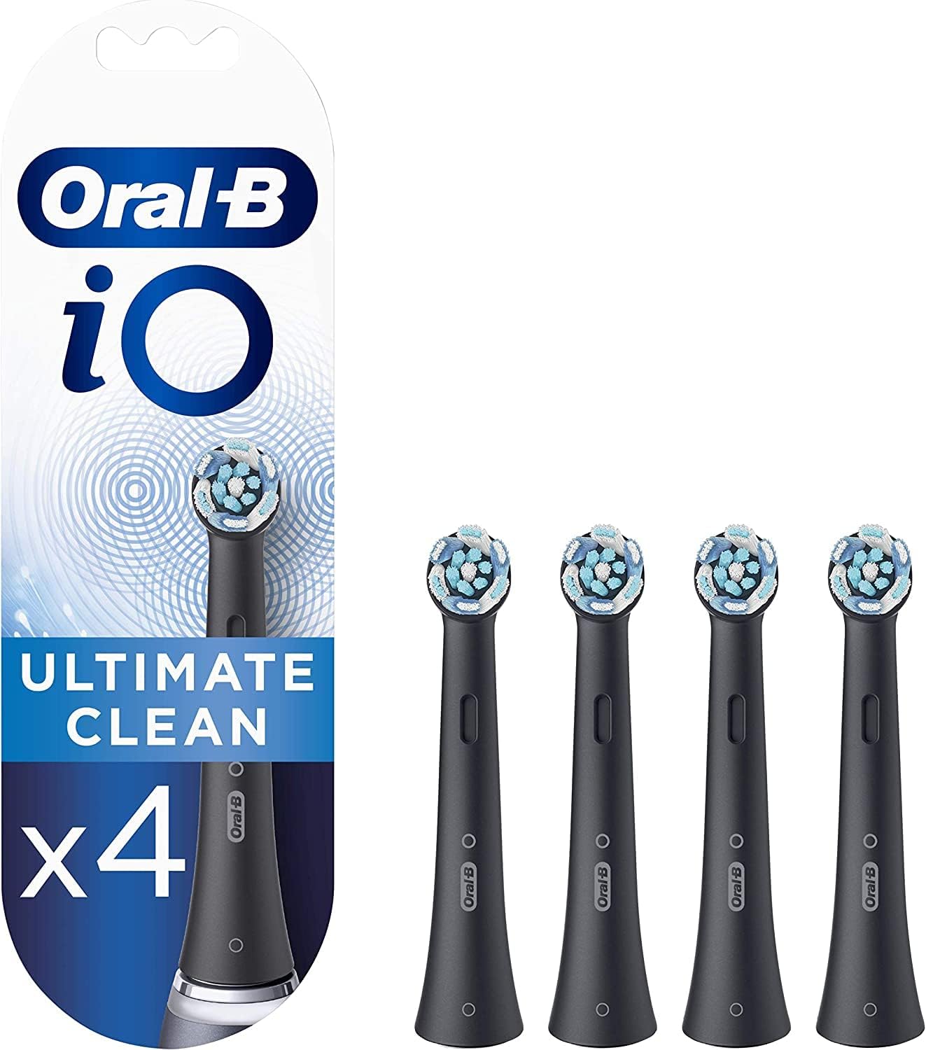 Oral-B iO Ultimate Clean Electric Toothbrush Head, Oral B Electric Toothbrush Heads, Twisted & Angled Bristles for Deeper Plaque Removal, Pack of 4 Toothbrush Heads, Oral B Io Brush Heads, Black