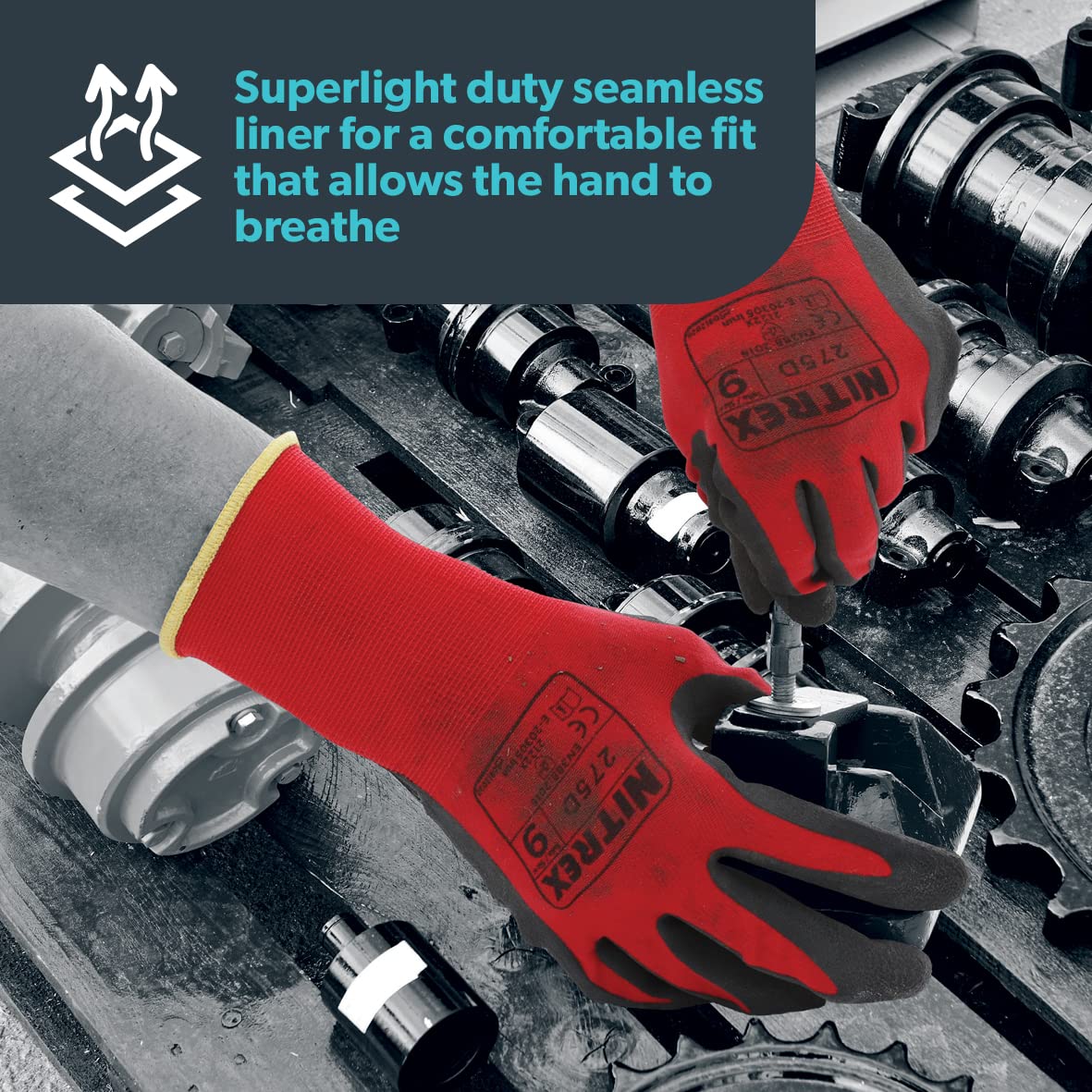 Nitrex 275D Work and Safety Gloves, Bag of 10 Pairs, Size 7 - General Handling Gloves with Foam Latex Palm Coating