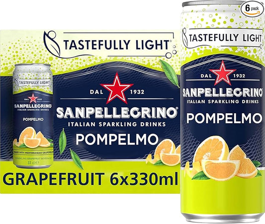 San Pellegrino Italian Tastefully Light Sparkling Grapefruit Canned Soft Drink 6 x 330ml | 70 kCals per Can