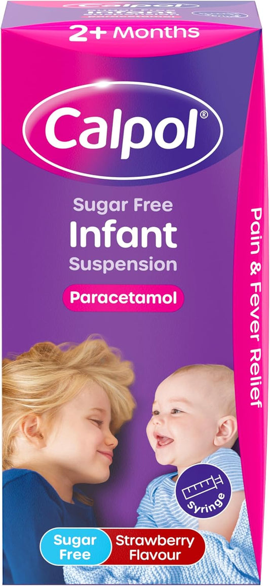 Calpol Sugar-Free Infant Suspension Paracetamol (1 x 100ml), Strawberry Flavour Calpol Infant with Paracetamol for Fever & Pain Relief, Suitable for 2+ Months Babies & Kids