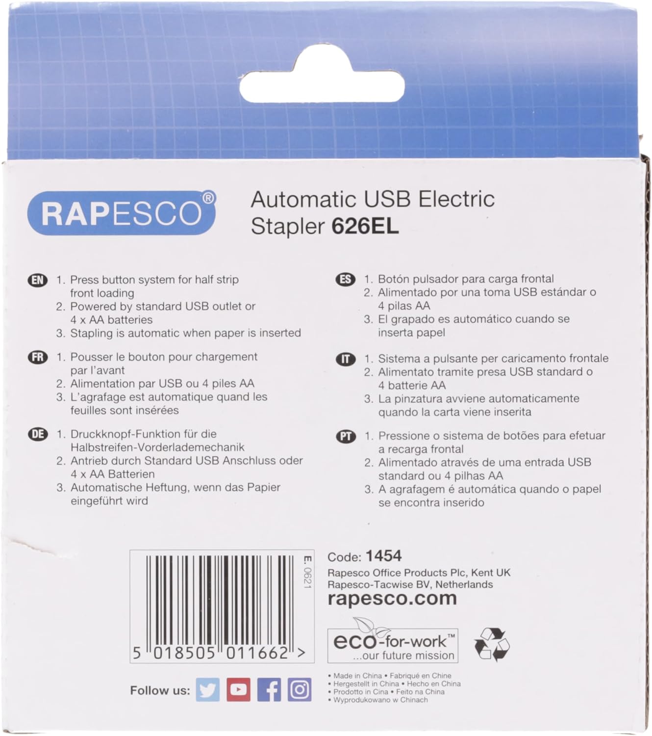 Rapesco 1454 626EL Automatic USB/Battery Stapler with 1000 26/6mm Staples, 15 Sheet Capacity, Black