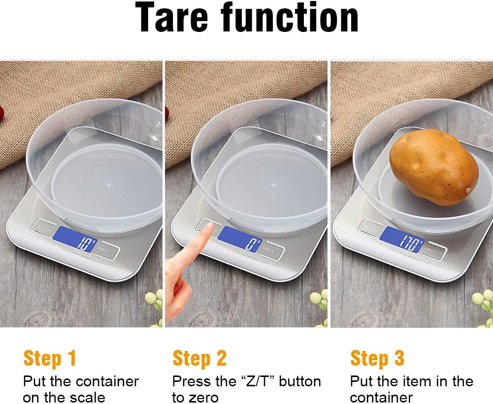 GRIFEMA GA2002 Digital Kitchen Scales, Food Weighing Scales with LCD Display, (1g/5kg) Weight Grams and Oz for Baking and Cooking, Stainless steel (Batteries Included), Blue
