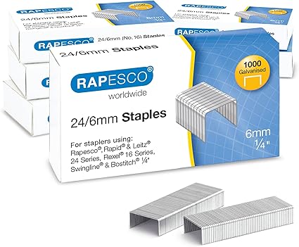 Rapesco 1734 Business Pack: 6 Germ-Savvy Antibacterial ECO Sting Ray Staplers, 20 Sheet Capacity, and 6 Boxes of 1000 24/6 mm Staples, Black