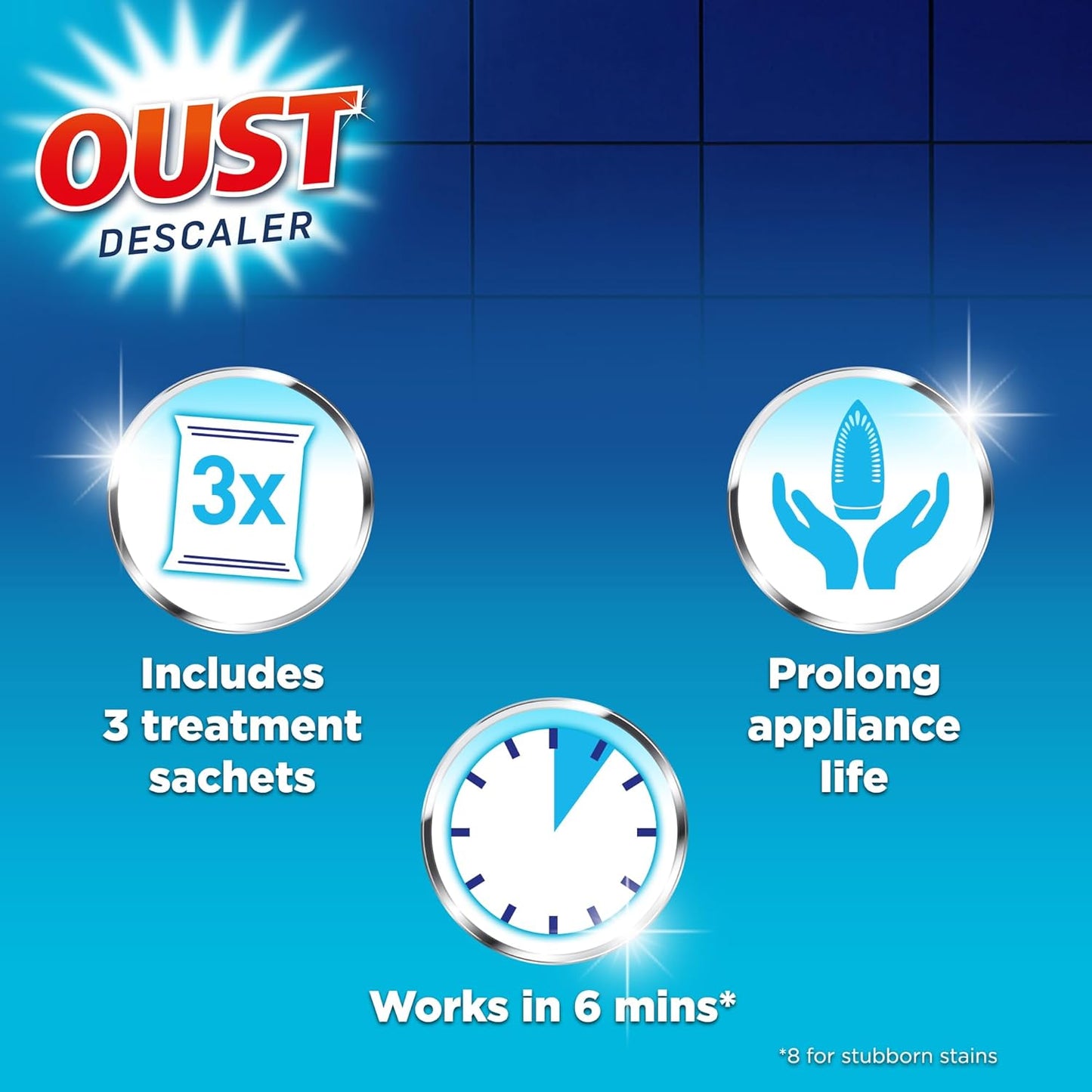 Oust Powerful All Purpose Descaler, New Formula, Limescale Remover – Ideal for Kettles, Coffee Machines, Irons and Shower Heads, 3 Sachets x 6 (18 Sachets Total)