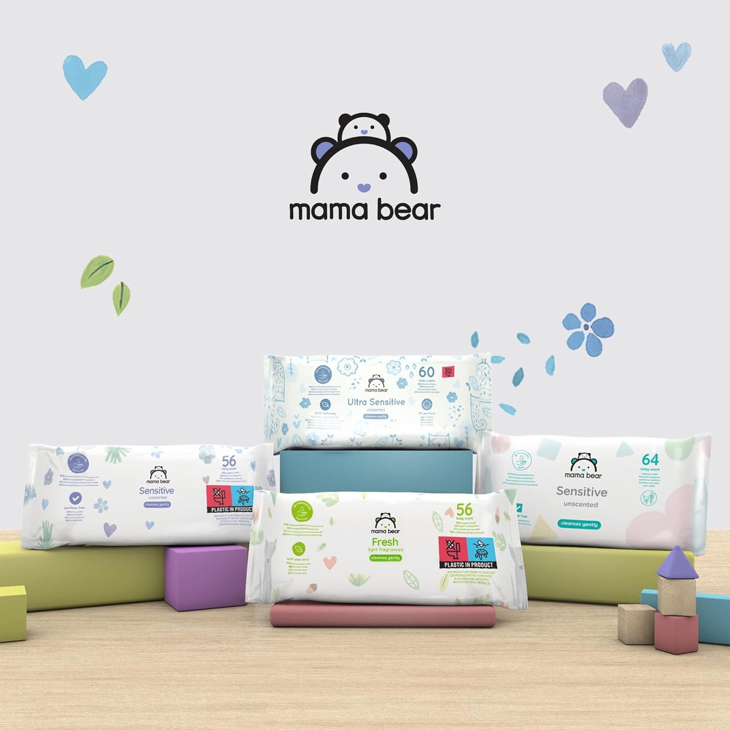 Amazon Brand – Mama Bear Sensitive Unscented Baby Wipes, 336 Count (6 Packs of 56)