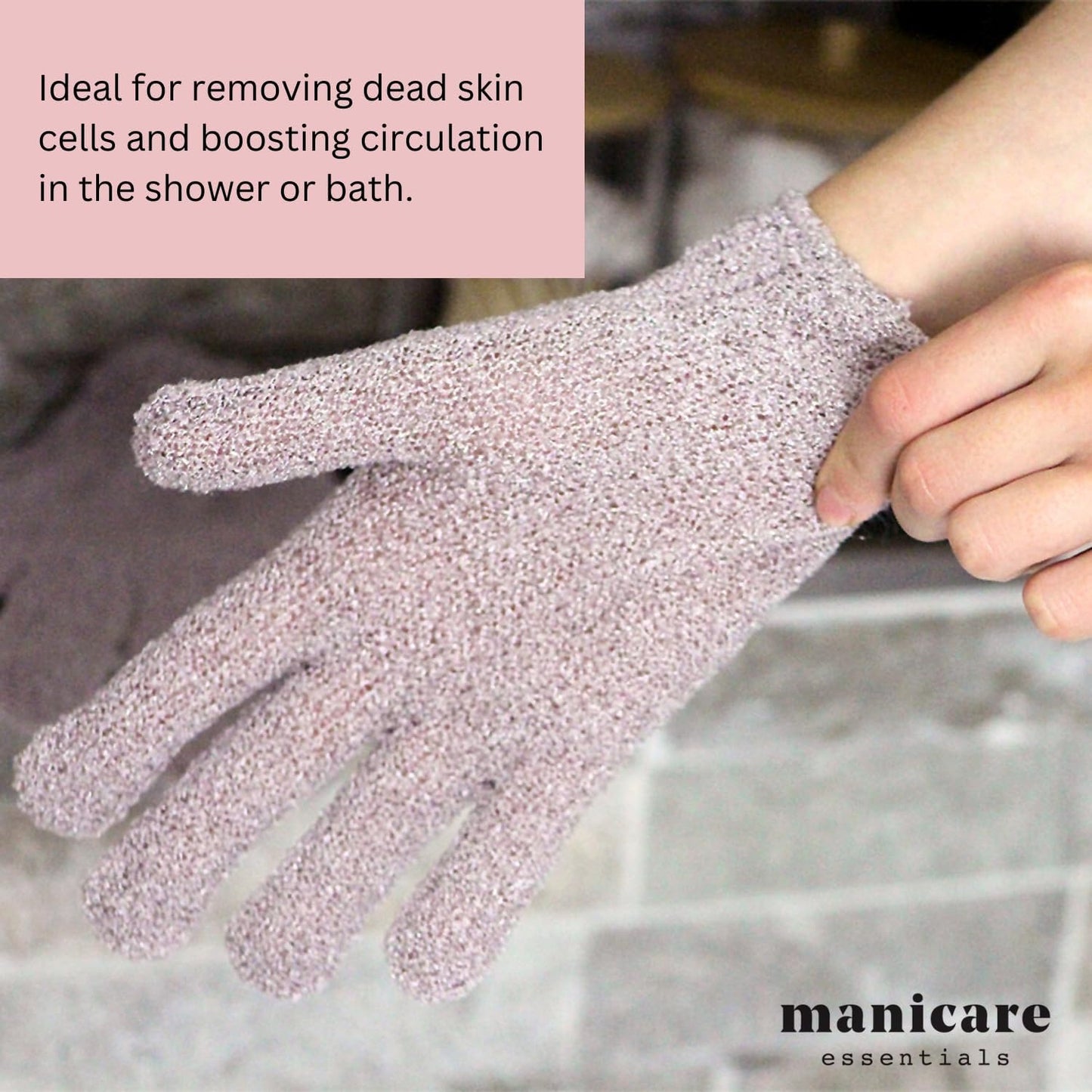 Manicare Exfoliating Gloves, Shower Bath Spa, Cleansing, Washing, Exfoliating Wash Mitt, Loofah, Good For Circulation, Cellulite, Ingrown Hair And Dry Dead Skin Removal, Self-Tan Application, One Size