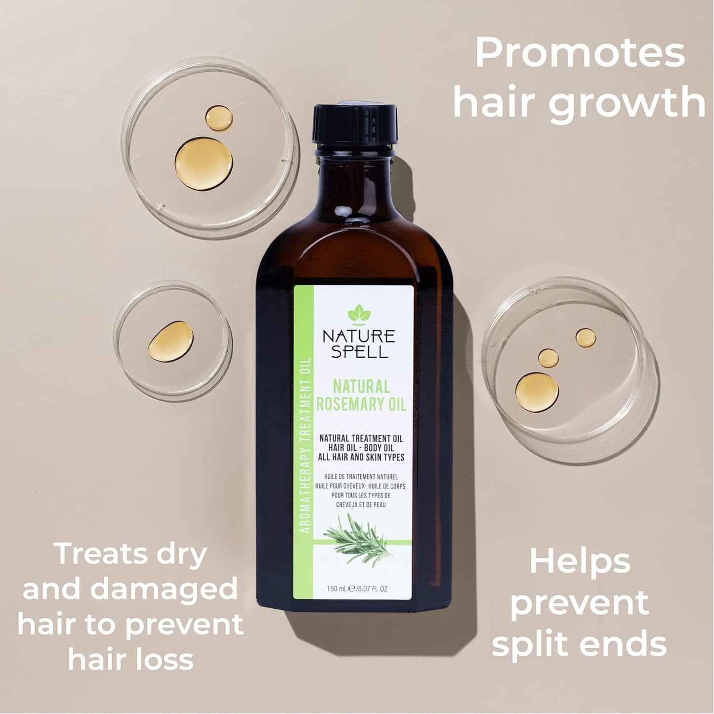 Nature Spell Rosemary Oil for Hair & Skin 150 ml – Rosemary Oil for Hair Growth – Treat Dry Damaged Hair to Target Hair Loss