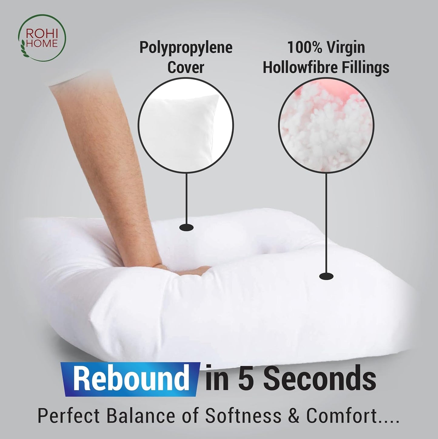 Rohi Set of 4 Hypoallergenic Cushion pads 45cm x 45cm - White polyster square Cushions - Standard stuffer pack of Cushion inserts 45cm x 45cm (Pack of 4 | 18"x18")