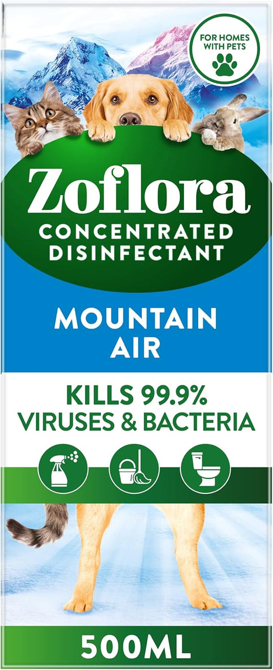 Zoflora Mountain Air Concentrated Multipurpose Disinfectant Liquid, Antibacterial & Multi-Surface, Pet Safe Disinfectant, Kills 99.9% Of Bacteria & Viruses, 1 X 500 ml