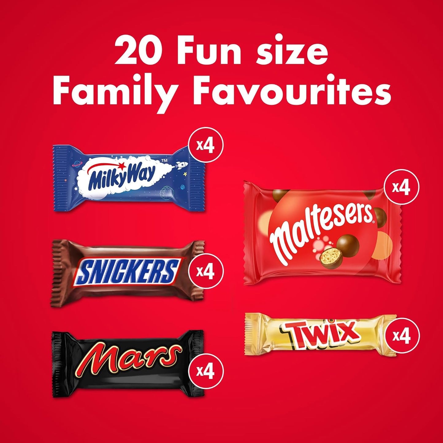 Mars, Snickers, Twix Chocolate Bars & More, Chocolate Multipack 385g, 20 Mixed Fun Size bars, Ideal for Gift, Snacks or Hamper