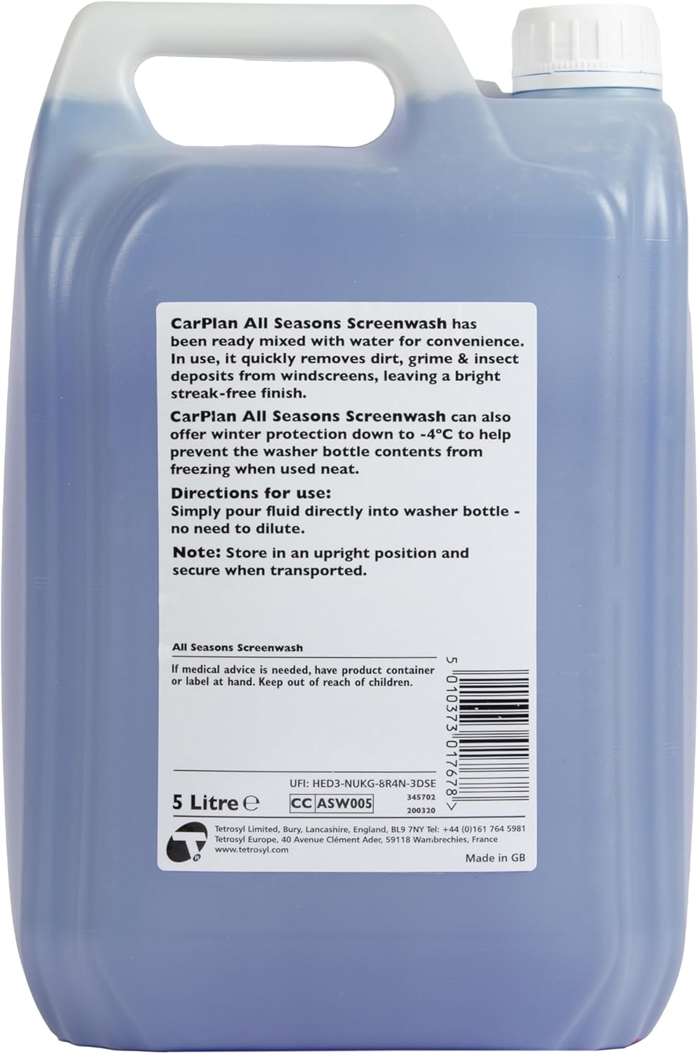 CarPlan All Seasons Ready Mixed Screen Wash, Removes Dirt, Grime, Prevents Freezing, 5 Litres