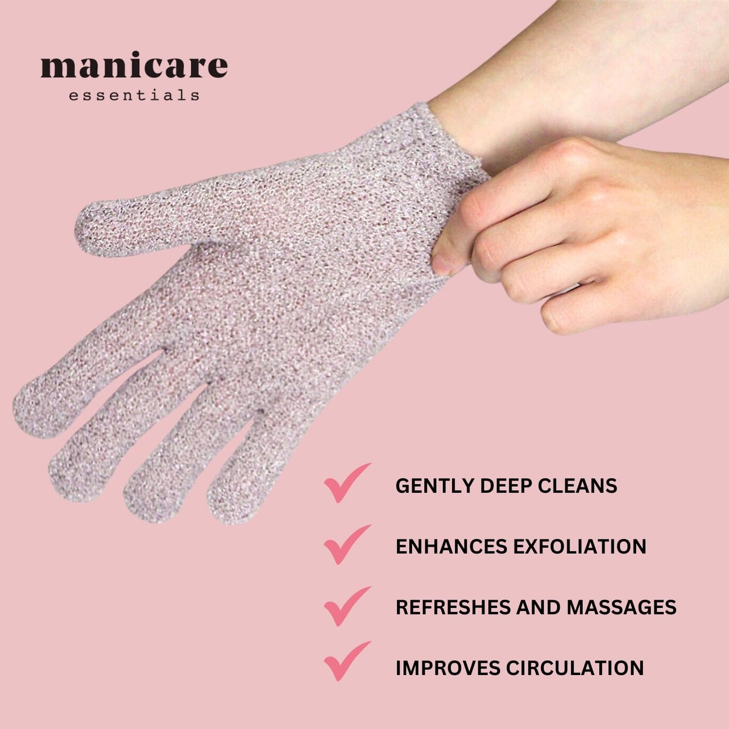Manicare Exfoliating Gloves, Shower Bath Spa, Cleansing, Washing, Exfoliating Wash Mitt, Loofah, Good For Circulation, Cellulite, Ingrown Hair And Dry Dead Skin Removal, Self-Tan Application, One Size