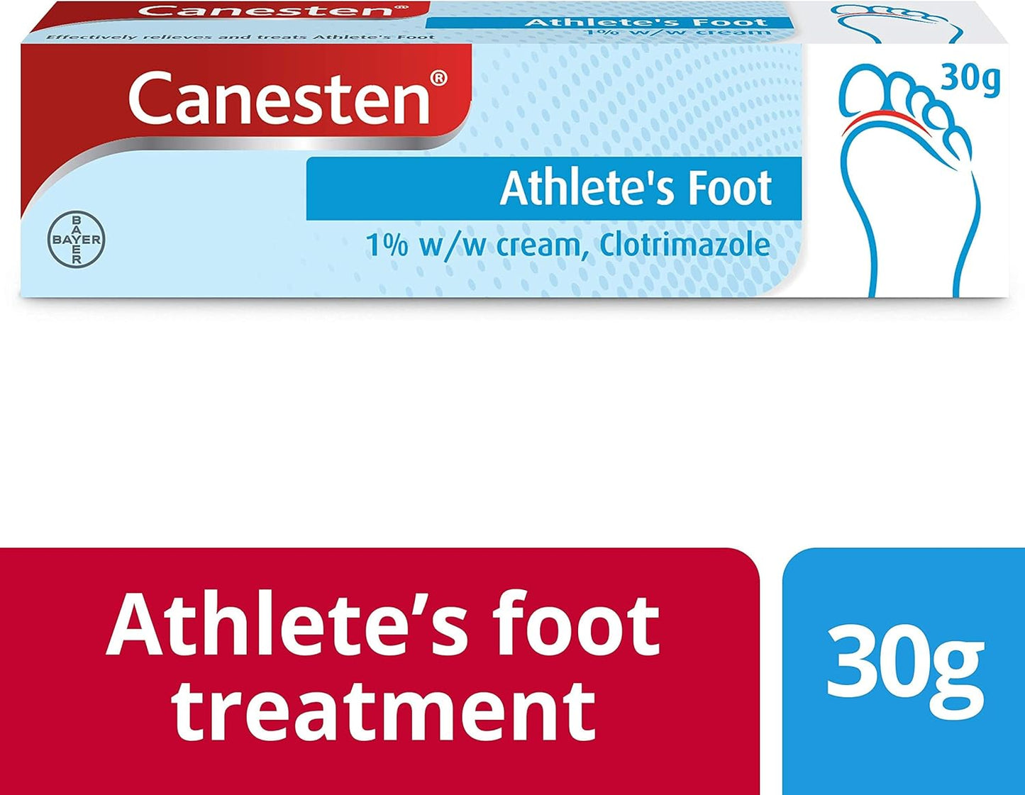 Canesten Athlete’s Foot 1% w/w Cream | Effective Athlete’s Foot Treatment | Soothes Itching | Destroys Athlete’s Foot Fungi | Antifungal Cream | Big pack |30 g (Pack of 1)