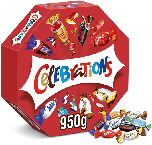 Celebrations Bulk Chocolate Box, 950g, Assorted Chocolates Box with Mini Chocolate Bars & Biscuits, Chocolate Valentines Gifts for Him or Her