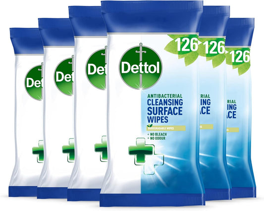 Dettol Antibacterial Multi-Surface Cleaning Wipes, 756 Count (6x126), Large Value Pack, Household Disinfectant, Kills 99.99% of Germs, Essential for Home Hygiene