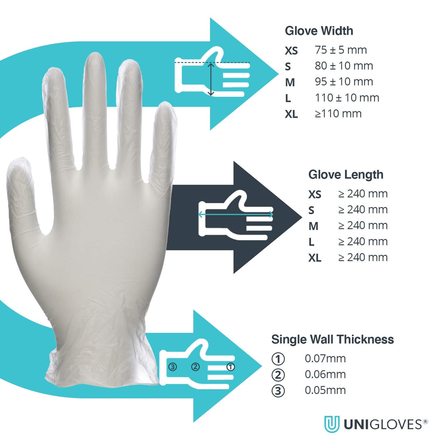 Unigloves Unicare Clear Vinyl GS0063-A Examination - Multipurpose, Powder Free and Latex Free Disposable Gloves, Box of 100 Gloves, Clear, Medium
