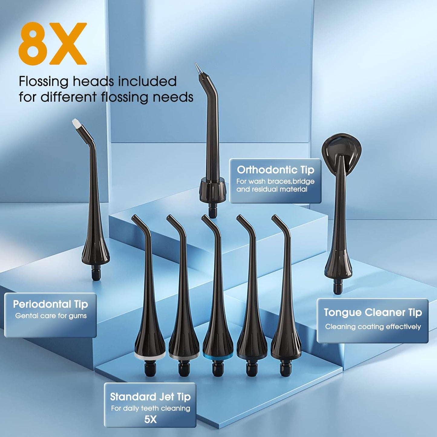 Hangsun Water Flossers for Teeth Cordless Oral Irrigator Dental Water Jet Electric Tooth Flosser with 8 Jet Tips 300ML Water Tank USB Rechargeable for Tavel and Home Use (Black)