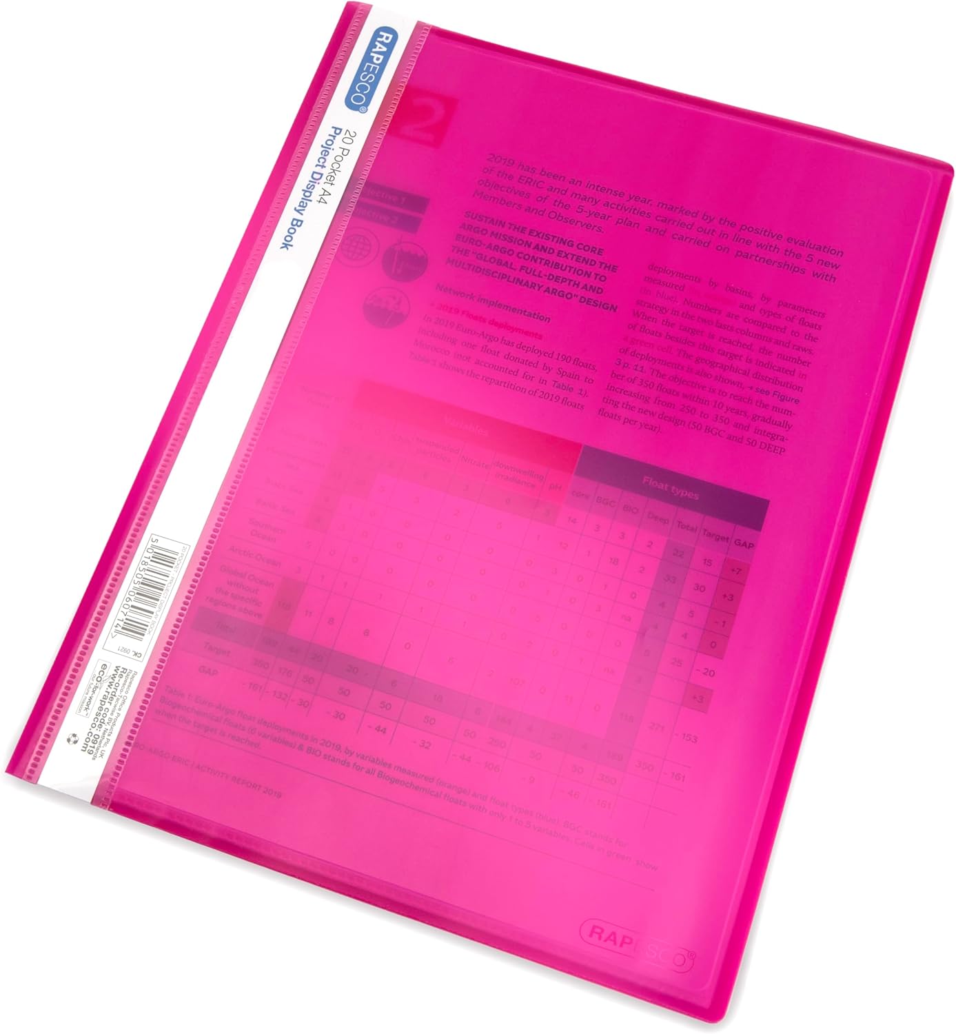 Rapesco 0919 A4 Project Presentation Display Book, 20 Pockets, Assorted Bright Colours, Pack of 10