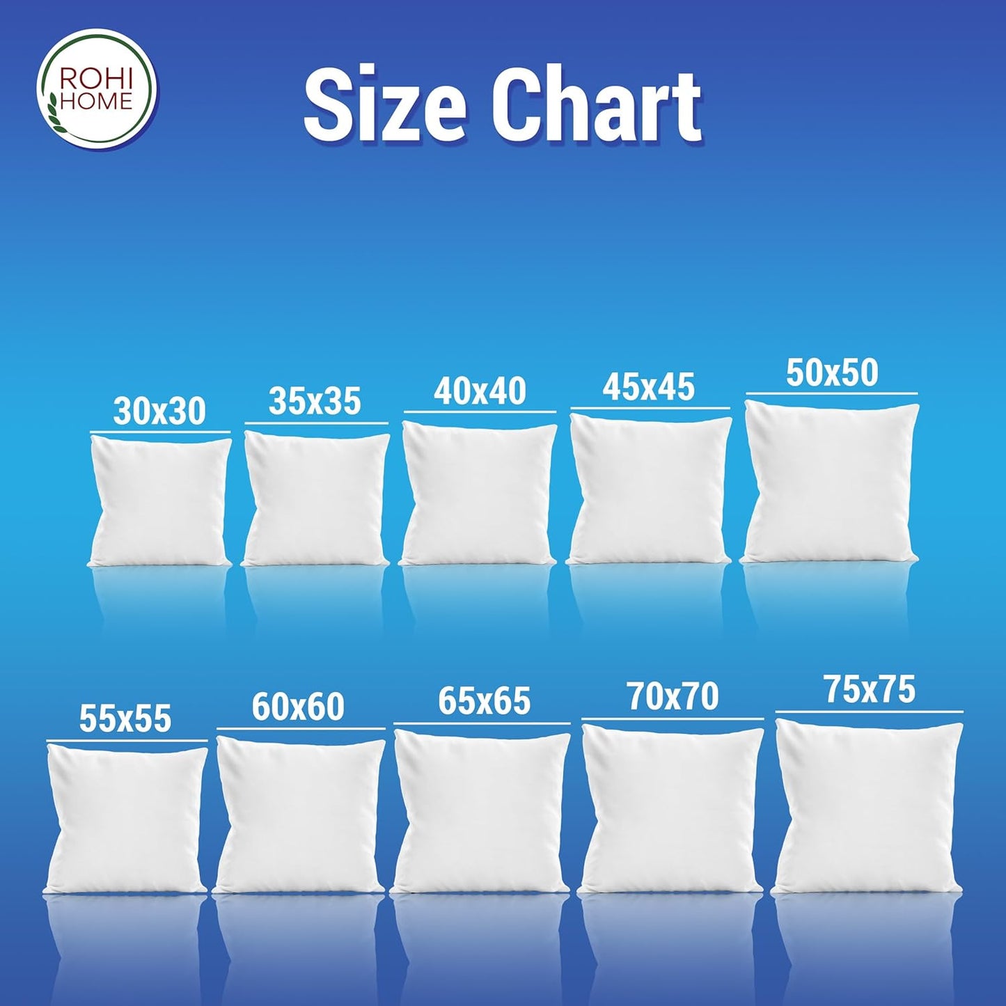 Rohi Set of 4 Hypoallergenic Cushion pads 45cm x 45cm - White polyster square Cushions - Standard stuffer pack of Cushion inserts 45cm x 45cm (Pack of 4 | 18"x18")