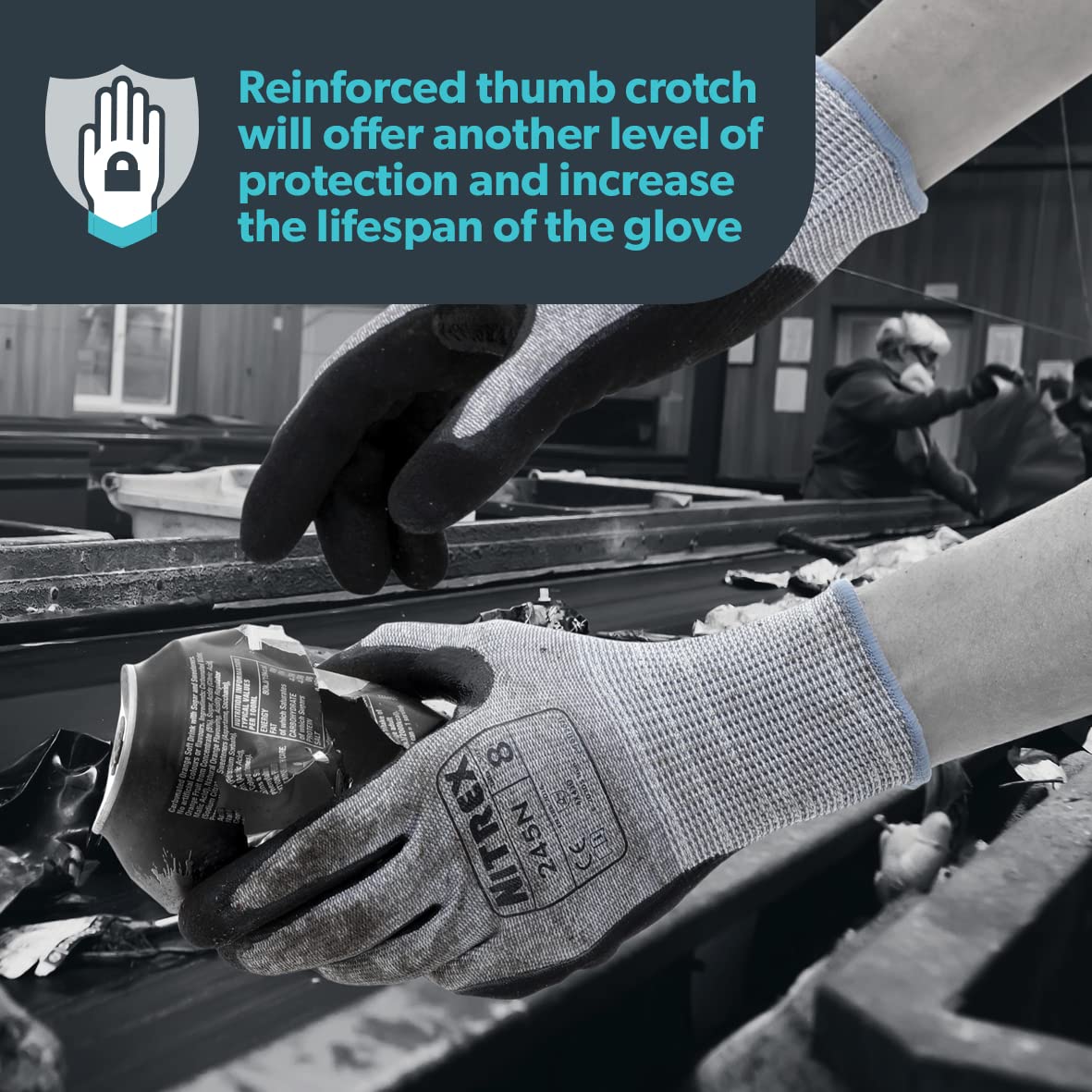 Nitrex 245N Work and Safety Gloves, Bag of 10 Pairs, Size 7 - D Rated Cut Resistant Gloves with Sandy Nitrile Palm Coating