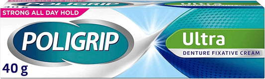 Poligrip Denture Adhesive Cream, False Teeth and Partials Fixative, Ultra, 40 g (Packaging may vary)