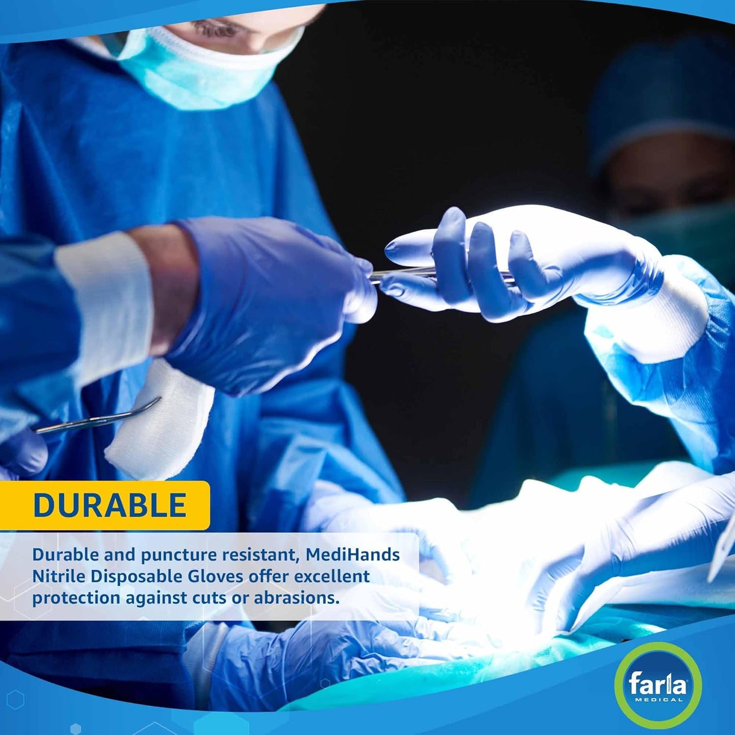 MediHands Nitrile Gloves Medium, Blue Heavy Duty Disposable Gloves, Powder Free, Latex Free, and Protein Free, Medical, Food, Multi Use, Pack of 100