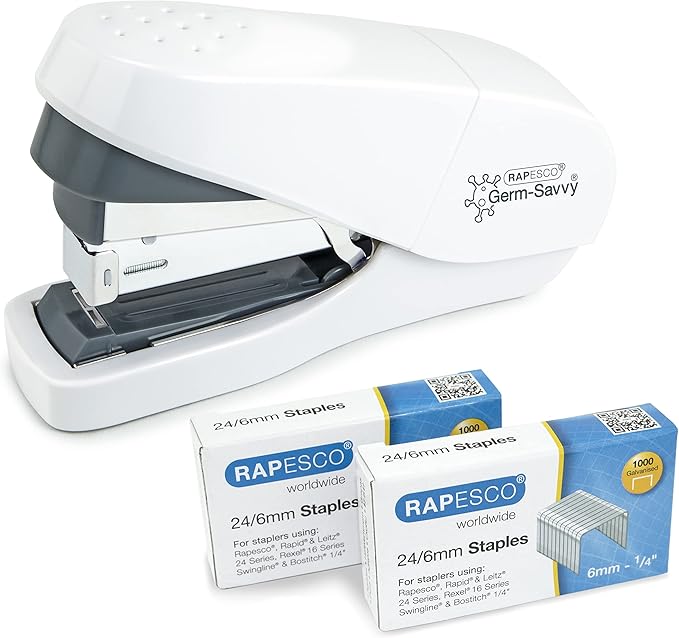Rapesco 1688 ECO Less Effort Flat Clinch Stapler with 2000 Type 24/6mm Staples, 35 Sheet Capacity, Black