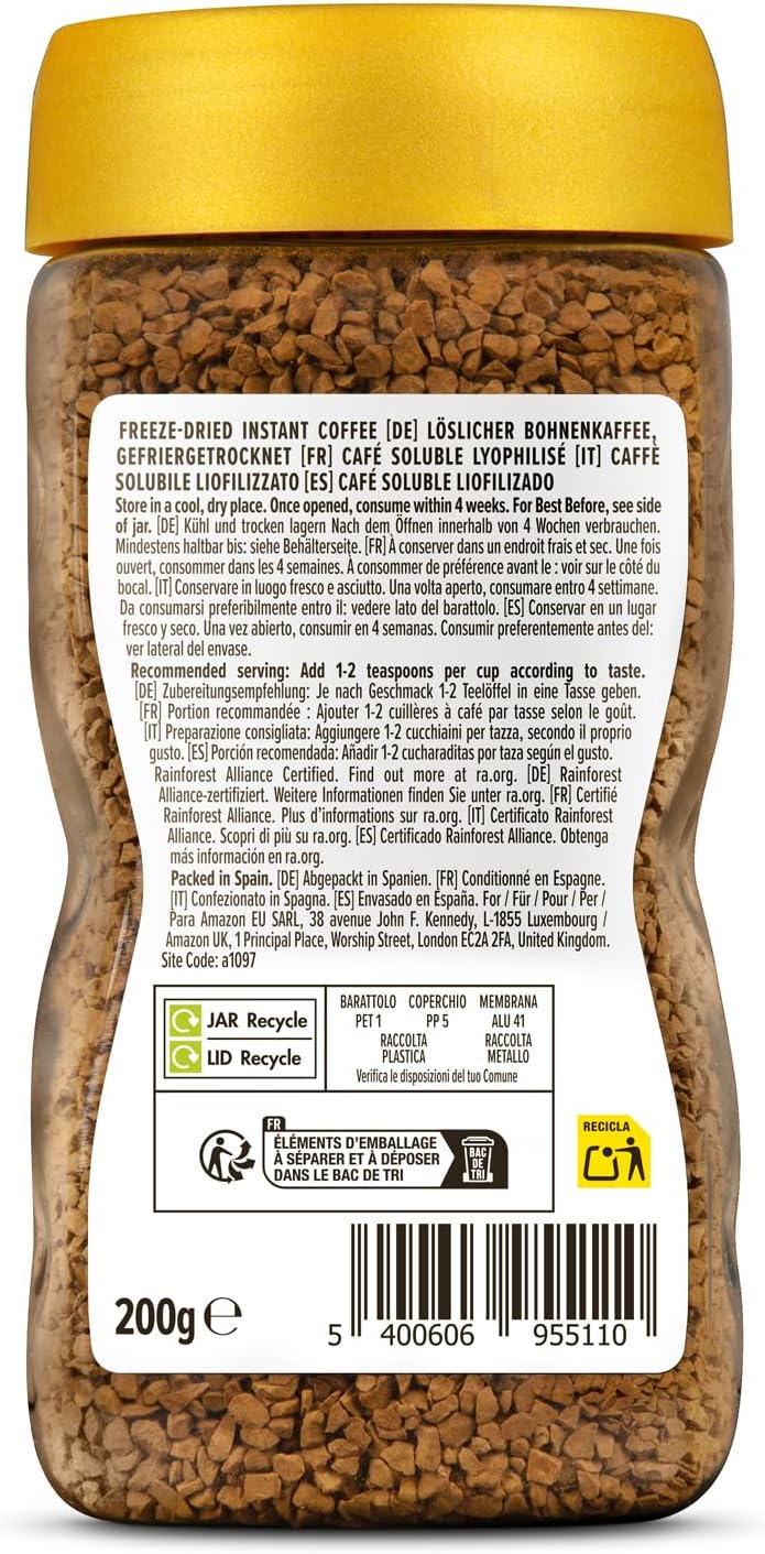 by Amazon Gold Instant Coffee, Medium Roast, 200g, Rainforest Alliance Certified
