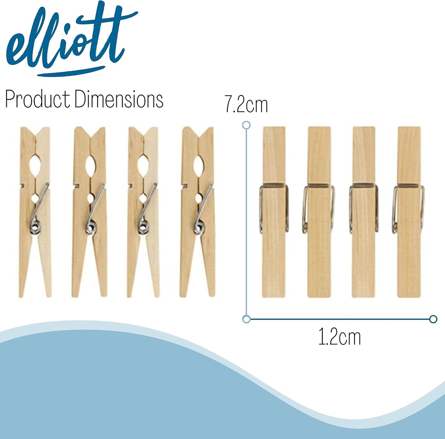 Elliott Hardwood Clothes Pegs with Metal Coil Spring for Firm Grip, Contoured to Prevent Leaving Marks on Clothing, This Pack Include 36 Pegs Ideal for Outdoor and Indoor Use