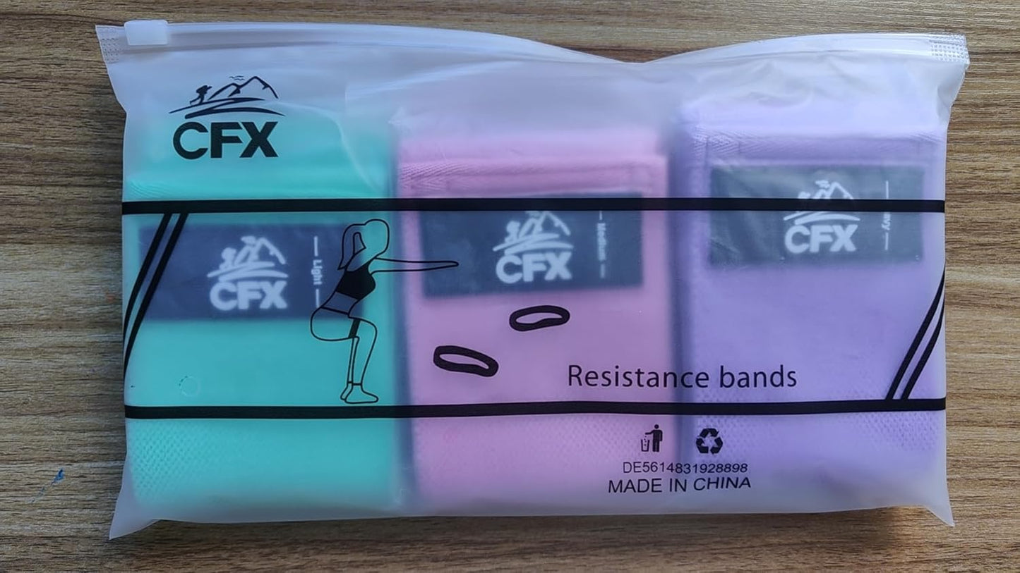 CFX Resistance Bands Set, Exercise Bands with Non-Slip Design for HIPS & Glutes, 3 Levels Workout Bands for Women and Men, Booty Bands for Home Fitness, Yoga, Pilates