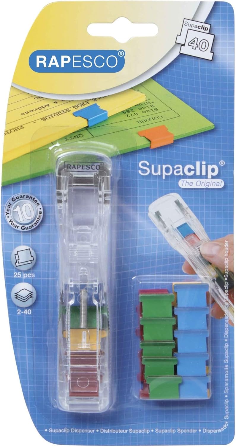 Rapesco RC4025MC Supaclip 40 See Through Dispenser and 25 Refill Clips in Assorted Colours