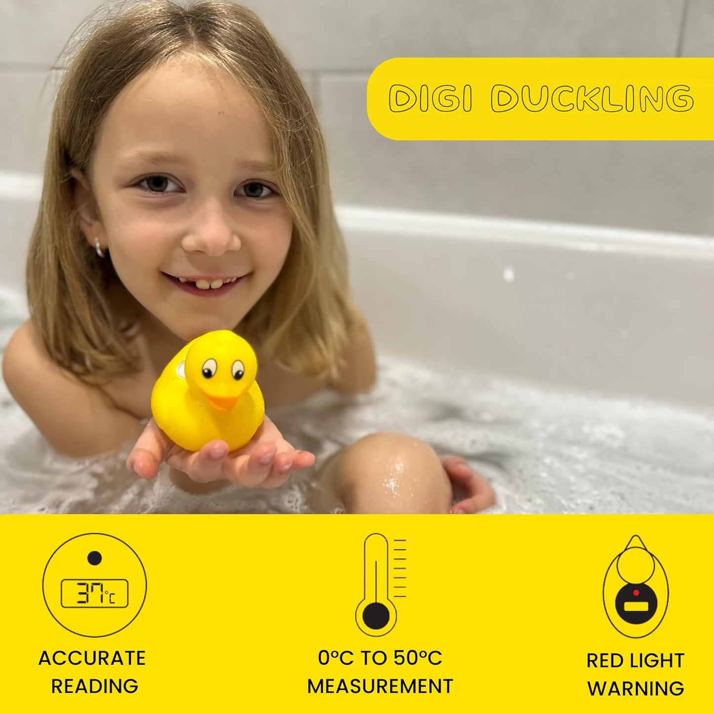 TensCare Digi Duckling Digital Water LCD Thermometer and Baby Bath Time Toy, yellow , Pack of 1