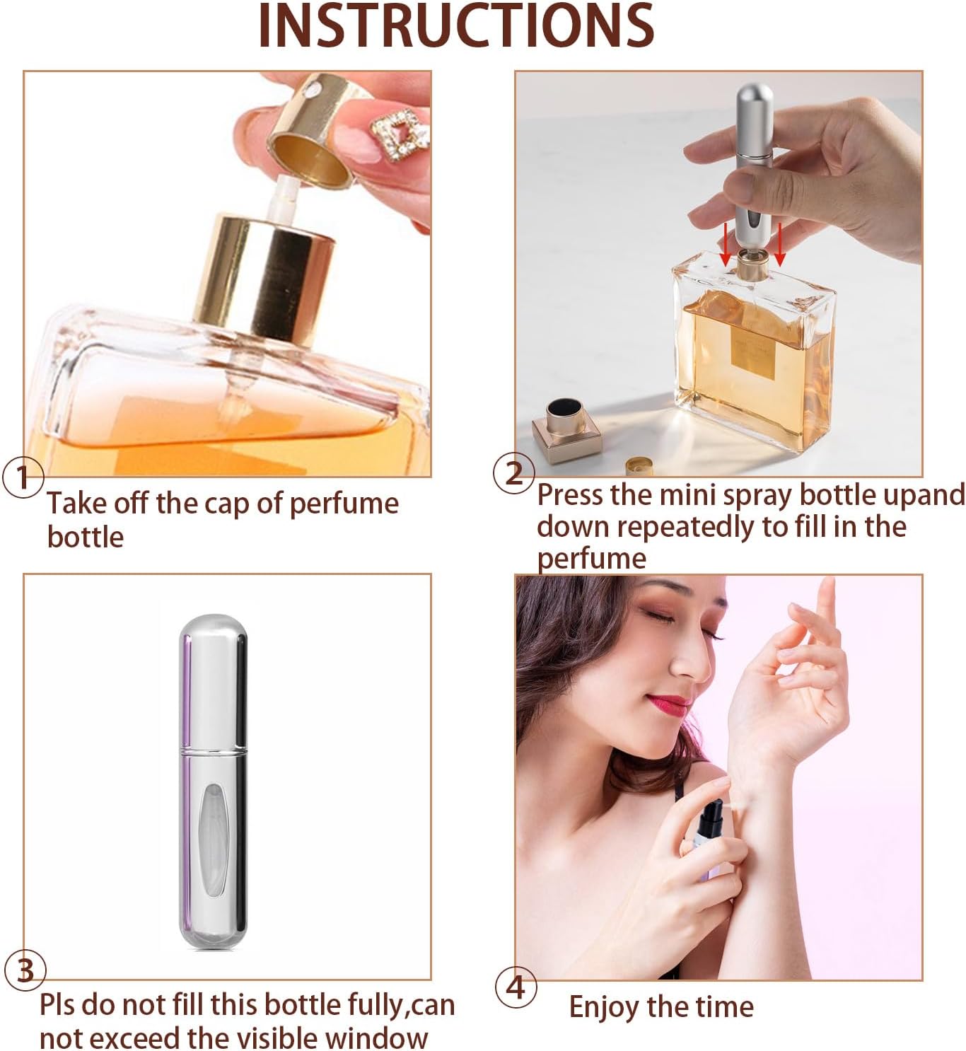 4PCS 5ml Perfume Atomiser Refillable Bottles Portable Mini Spray Travel Bottle Easy to Refill Empty Atomizer Bottle for Purse Handbag Pocket Luggage,Bright Color