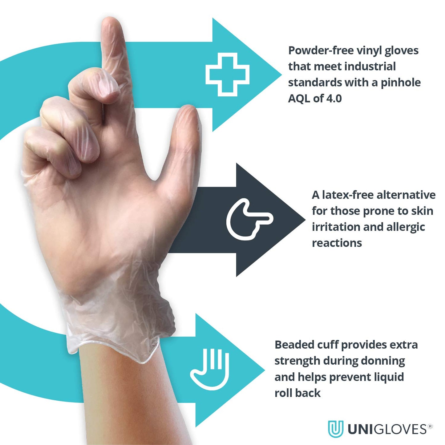 Unigloves Unicare Clear Vinyl GS0063-A Examination - Multipurpose, Powder Free and Latex Free Disposable Gloves, Box of 100 Gloves, Clear, Medium