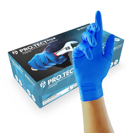 UNIGLOVES PRO.TECT Max 9N, Blue Nitrile Gloves, Size L