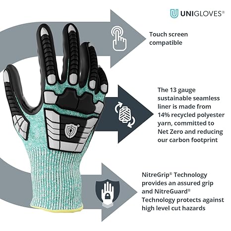 NITREX 295RP 5 Pairs of Impact Protection Work Safety Gloves, NitreGuard® Technology · NitreGrip® Technology, Sandy Nitrile Palm Coated, Cut Resistant Glove, Size 8, Medium