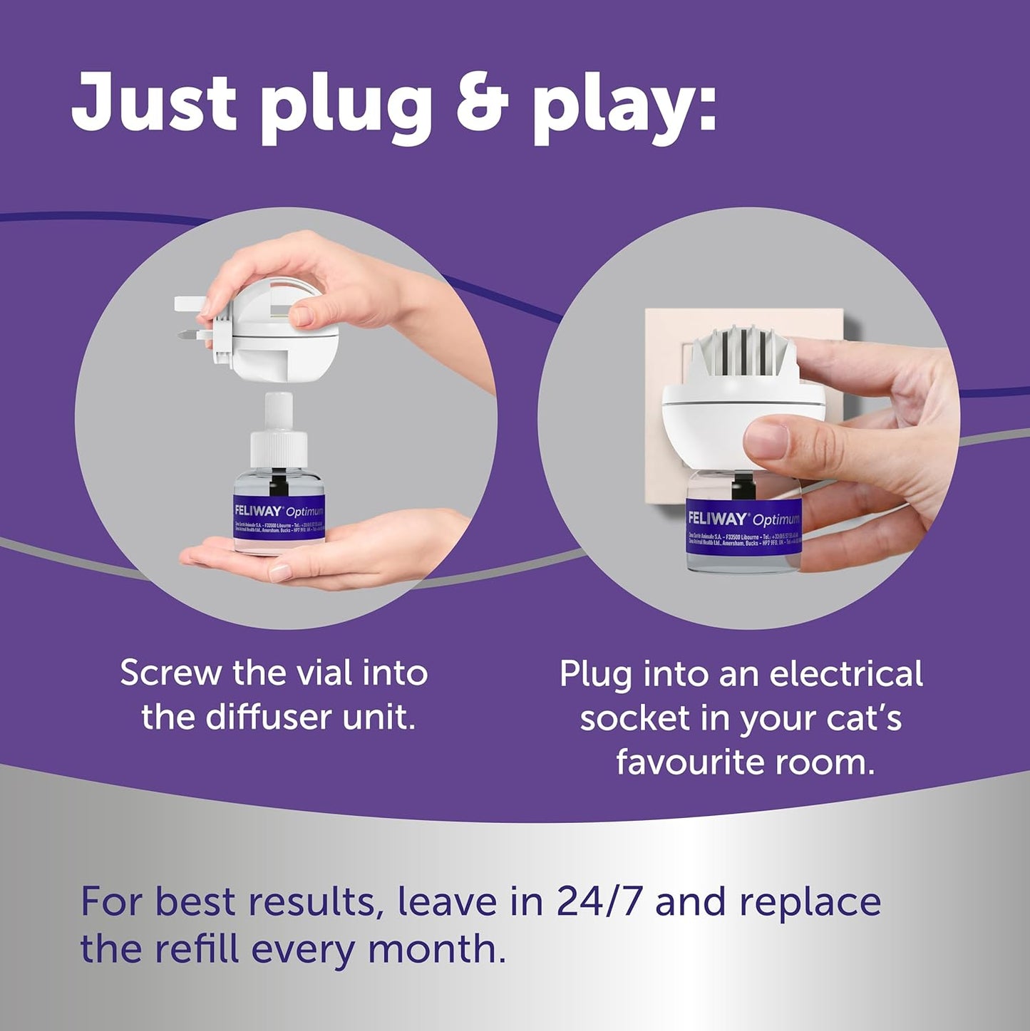 FELIWAY Optimum 30 Day Cat Calming Plug In Pheromone Diffuser Starter Kit, 48ml - Helps Solve all Common Signs of Stress in Cats & Kittens, Veterinary Recommended, Clinically Proven, Enhanced Serenity