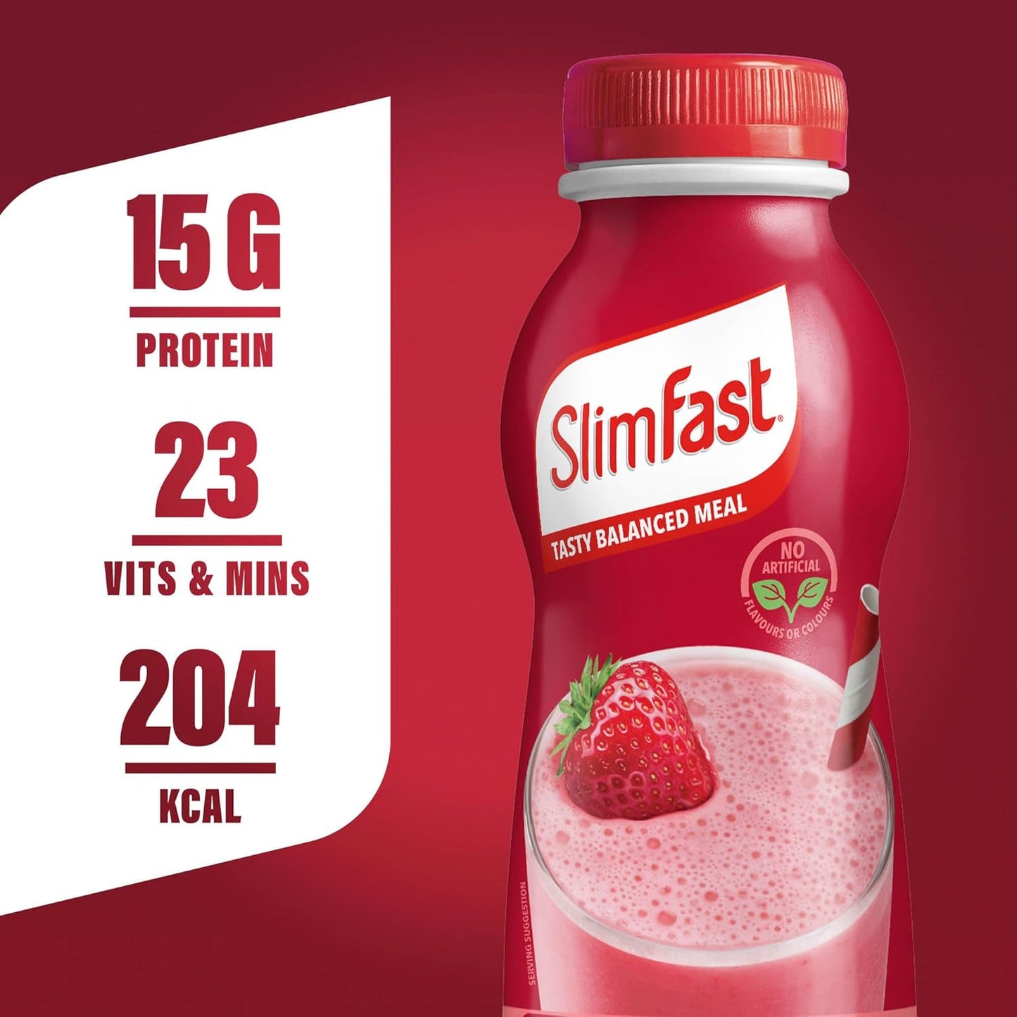 SlimFast Ready To Drink Shake, Meal Replacement Shakes for Weight Loss and Balanced Diet, High Protein, Vitamins, Minerals, No Added Sugar, Strawberry Flavour, 6 x 325 ml, Packaging May Vary