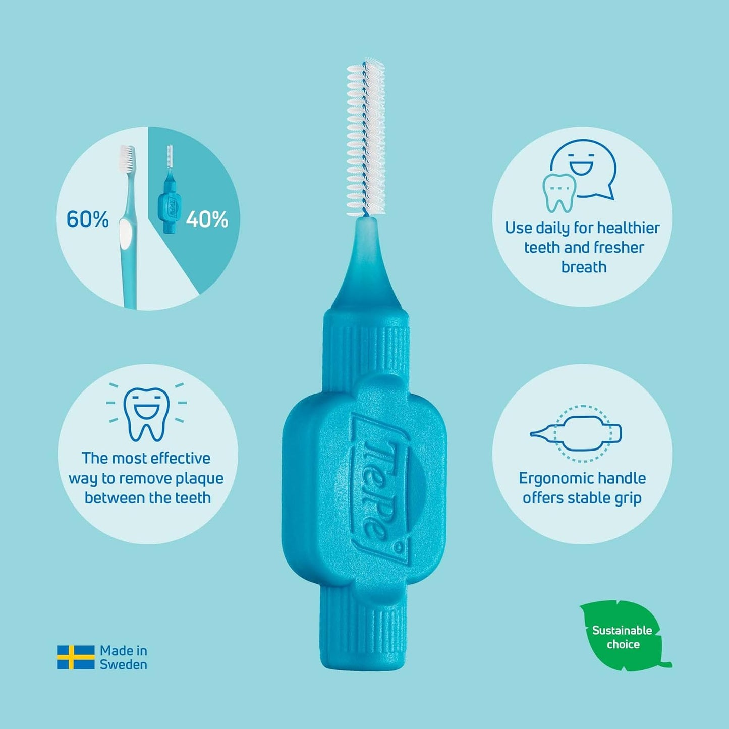TePe Interdental Brush, Original, Yellow, 0.7mm/ISO 4, 8pcs, efficient Cleaning Between Teeth, Plaque Remover and Dental flosser for Small Gaps