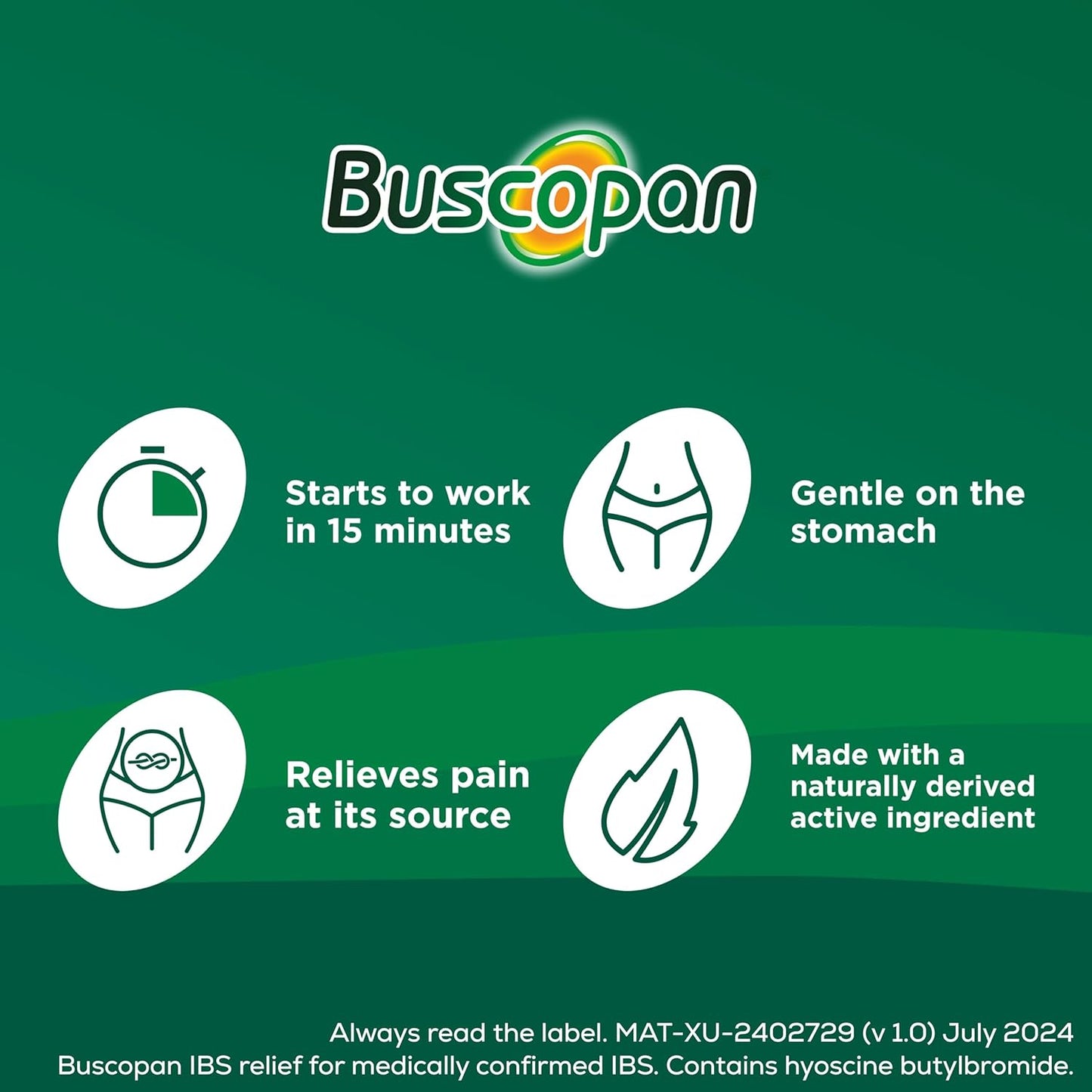 Buscopan IBS Relief - Targets the Source of IBS Pain and Cramps- starts to work in 15 minutes - 40 Tablets- - Relief from IBS Pain & discomfort, 40 Count (Pack of 1)