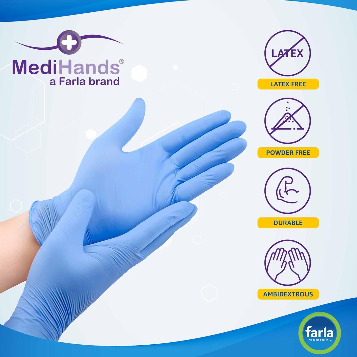 MediHands Nitrile Gloves Medium, Blue Heavy Duty Disposable Gloves, Powder Free, Latex Free, and Protein Free, Medical, Food, Multi Use, Pack of 100